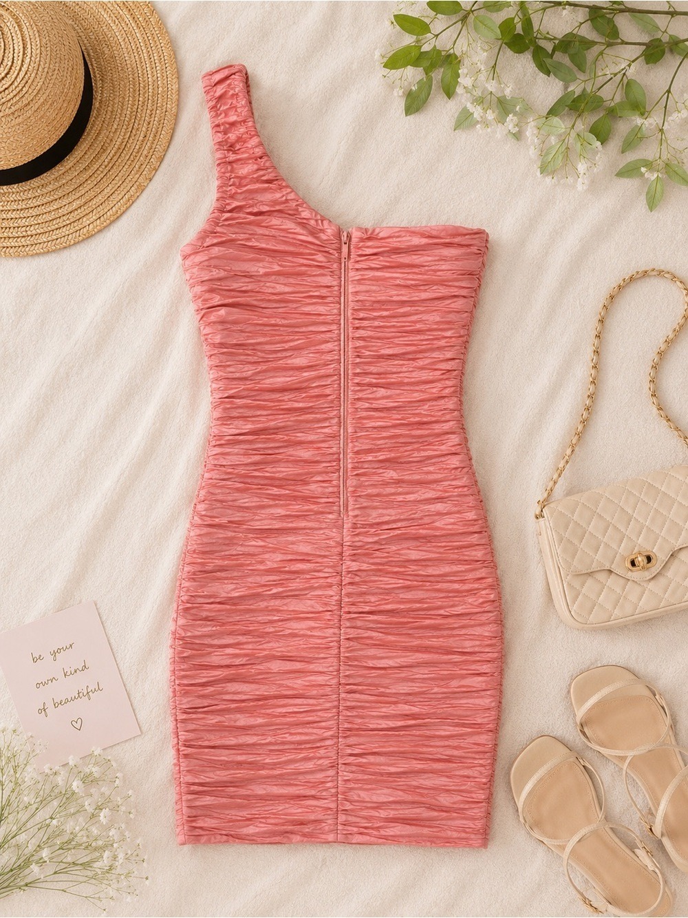 Romeo & Juliet Couture Coral One-Shoulder Ruched Mini Dress | Small Bodycon - Picture 2 of 7